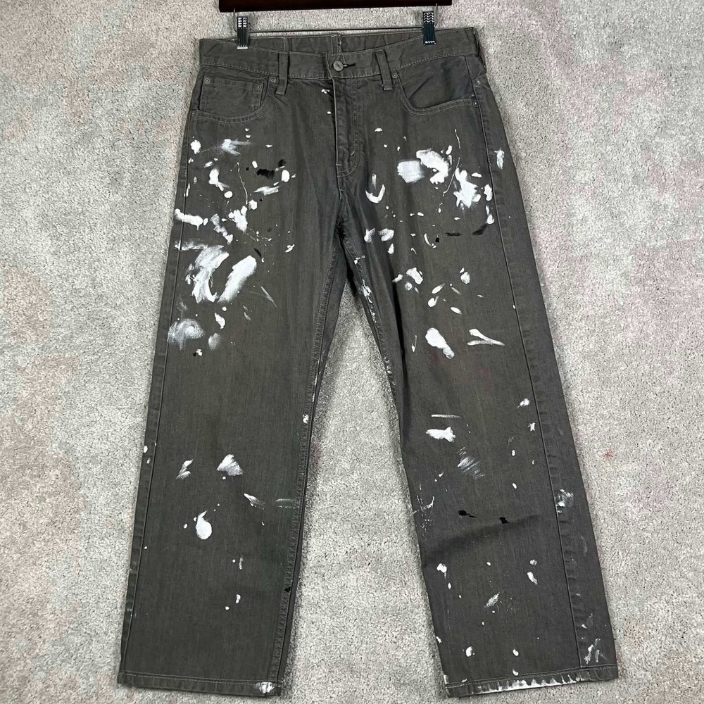 VTG Levis Mens 569 Denim Jeans 32x27 Gray Paint Splatter Straight Leg Y2K